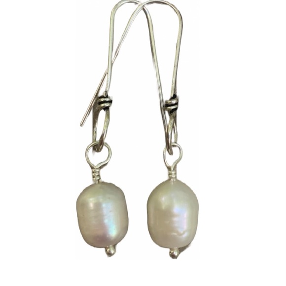 Jewel Design by Grace Jewelry - SOLD Pearl White Barrel Earrings.SS Twisted ear wire. Jewelry Store Quality